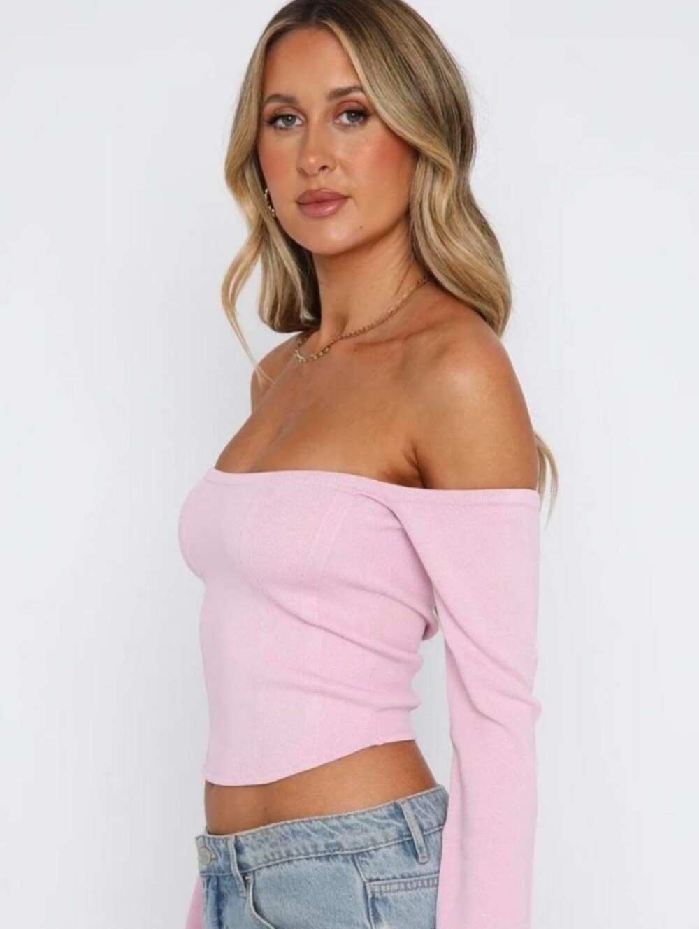White Fox It's Just Us Long Sleeve Top In Baby Pink Women's Large